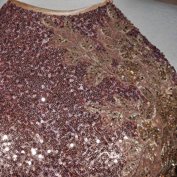 Golden ASP Mini Sequin Covered Gold to Rose Tones Sexy Open Back Evening Gown - Picture 7 of 9